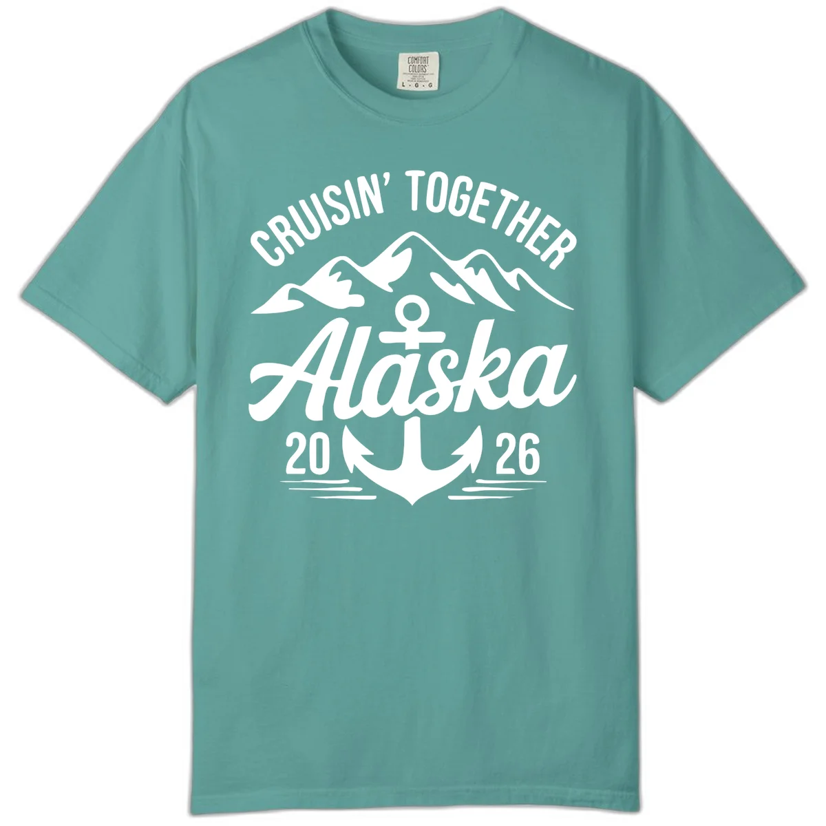 Cruisin' Together Alaska 2026 Anchor Design Comfort Color Tee in Seafoam