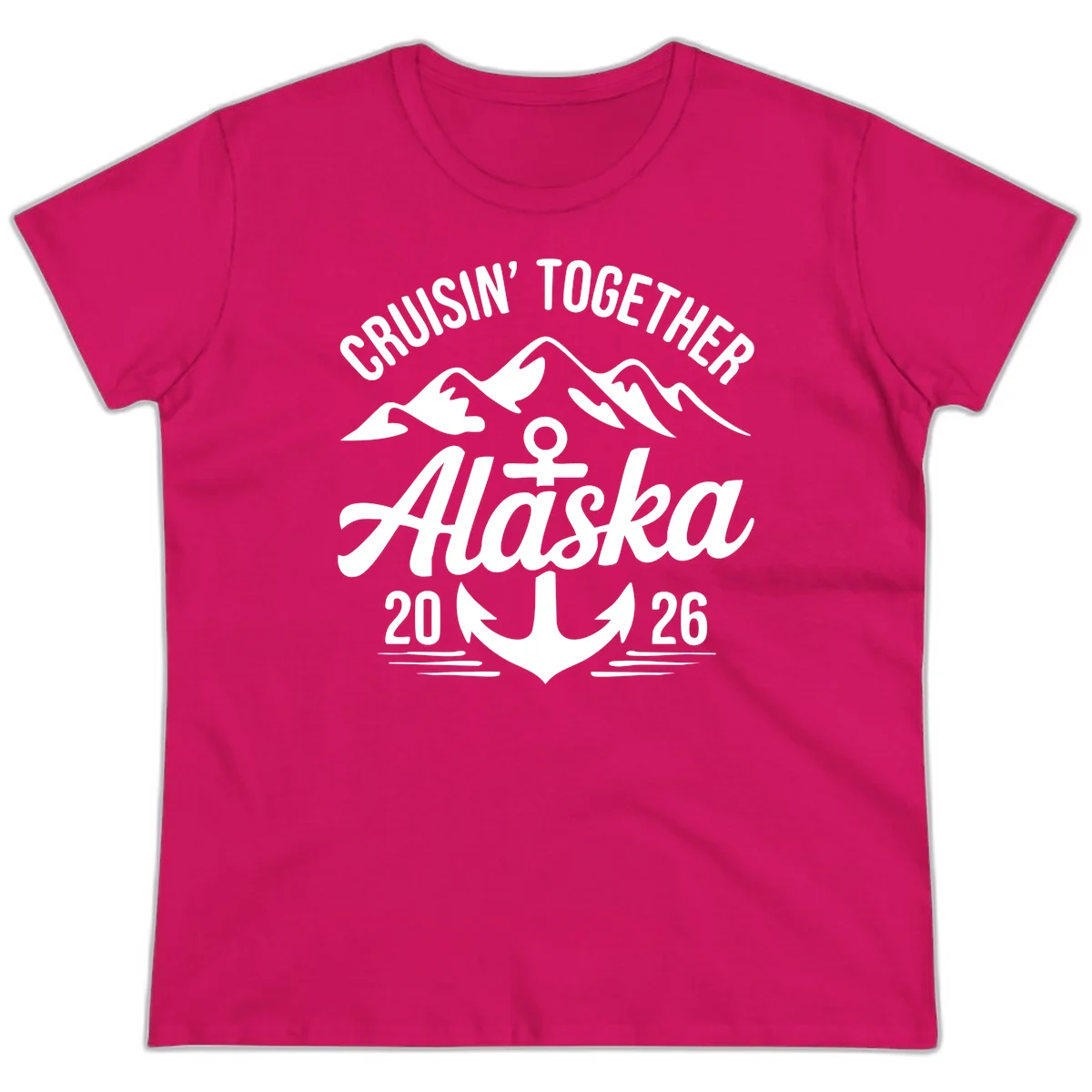 Cruisin' Together Alaska 2026 Anchor Design Ladies Tee in Heliconia