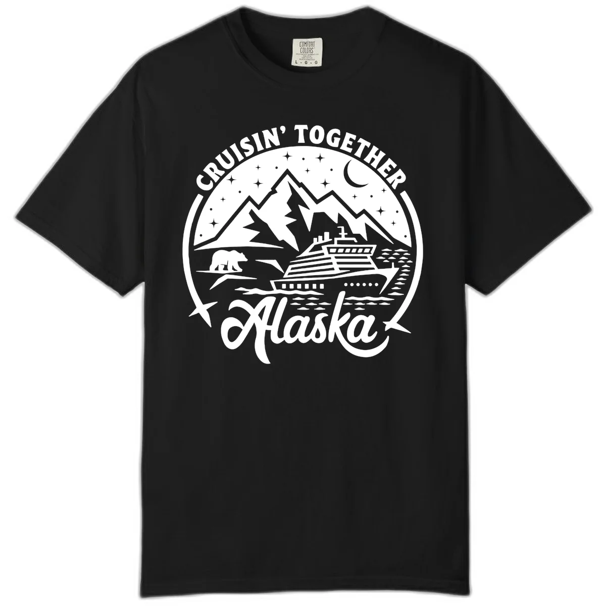 Cruisin' Together Alaska 2024 Bear Ship Comfort Color Tee in Black