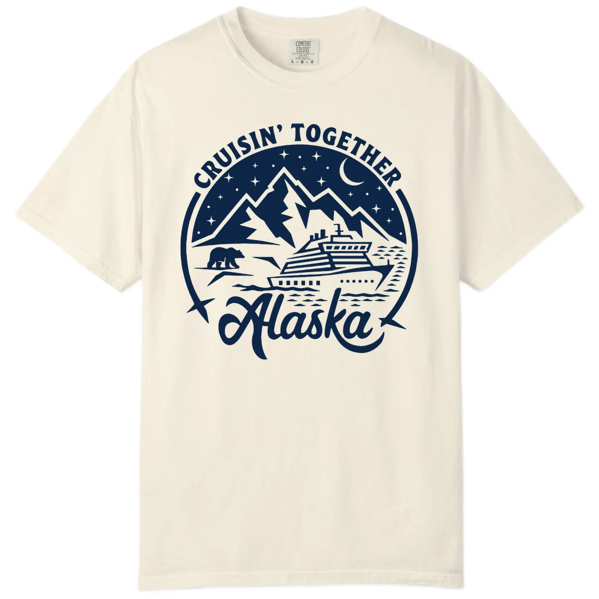 Cruisin' Together Alaska 2024 Bear Ship Comfort Color Tee in Ivory