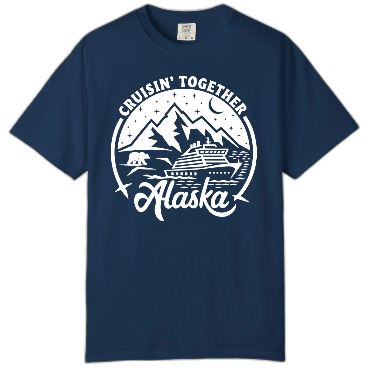 Cruisin' Together Alaska 2024 Bear Ship Comfort Color Tee in Navy