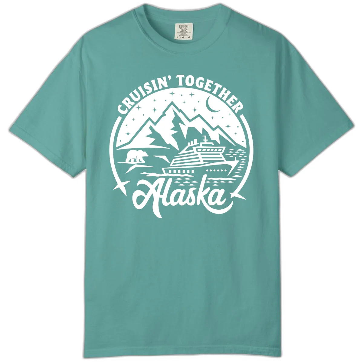 Cruisin' Together Alaska 2024 Bear Ship Comfort Color Tee in Seafoam