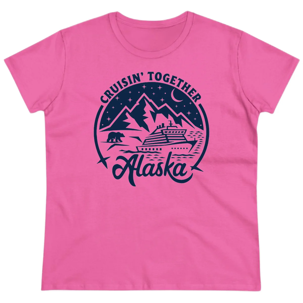 Cruisin' Together Alaska 2024 Bear Ship Ladies Tee in Azalea