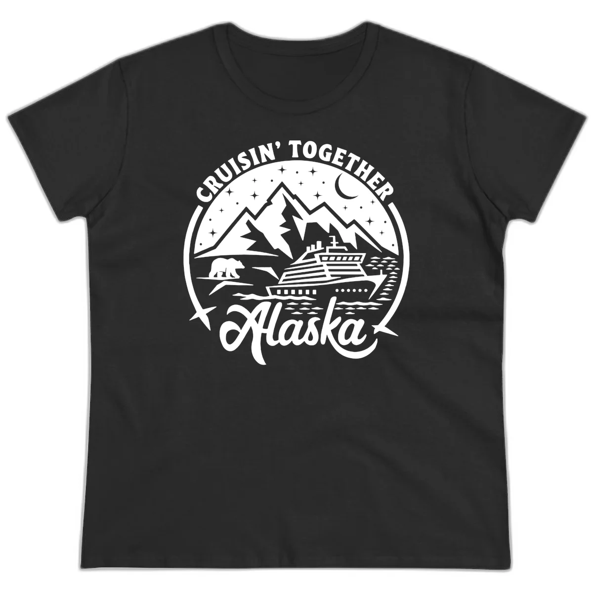 Cruisin' Together Alaska 2024 Bear Ship Ladies Tee in Black
