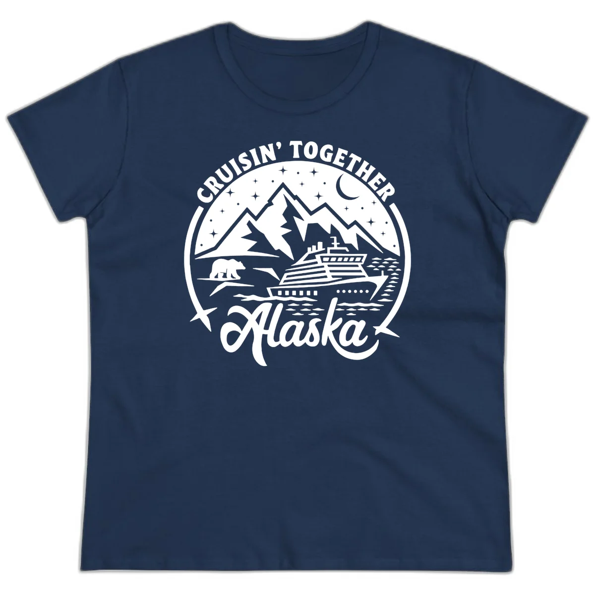 Cruisin' Together Alaska 2024 Bear Ship Ladies Tee in Navy