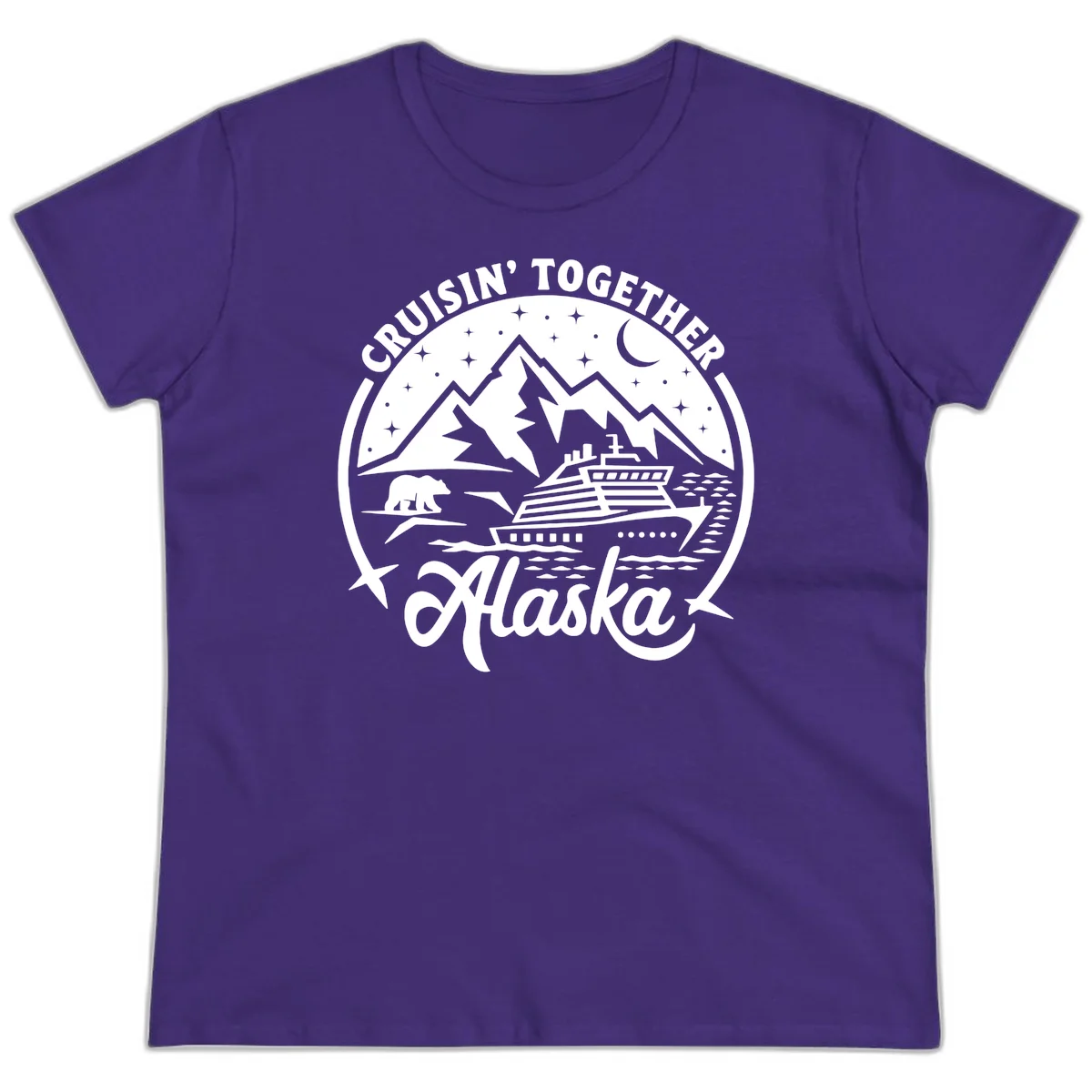 Cruisin' Together Alaska 2024 Bear Ship Ladies Tee in Purple