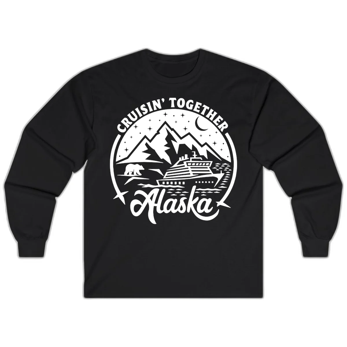 Cruisin' Together Alaska 2024 Bear Ship Long Sleeve Tee in Black