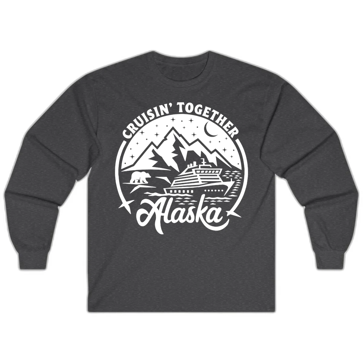 Cruisin' Together Alaska 2024 Bear Ship Long Sleeve Tee in Dark Heather