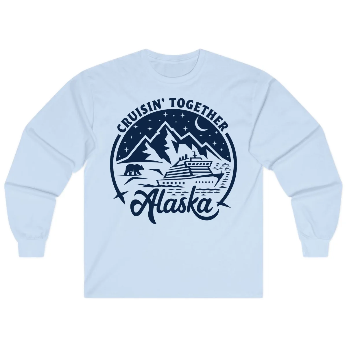 Cruisin' Together Alaska 2024 Bear Ship Long Sleeve Tee in Light Blue
