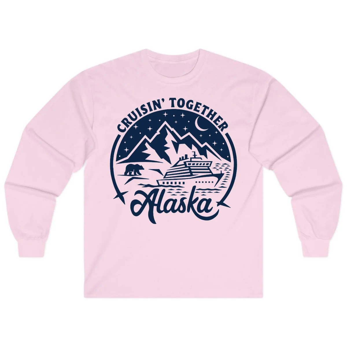 Cruisin' Together Alaska 2024 Bear Ship Long Sleeve Tee in Light Pink