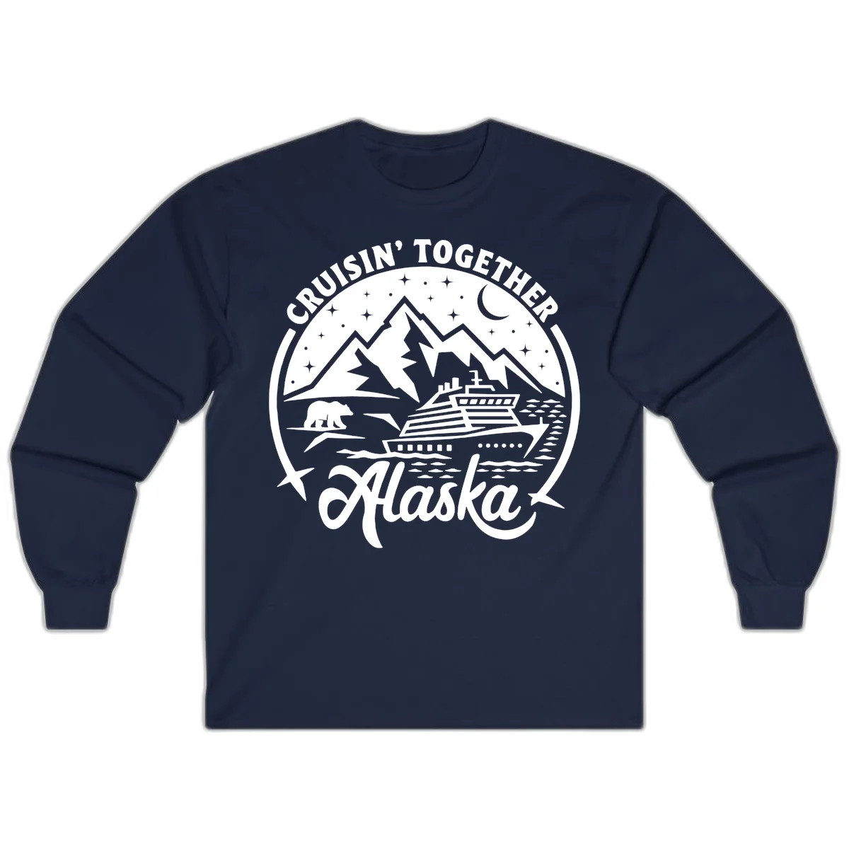 Cruisin' Together Alaska 2024 Bear Ship Long Sleeve Tee in Navy