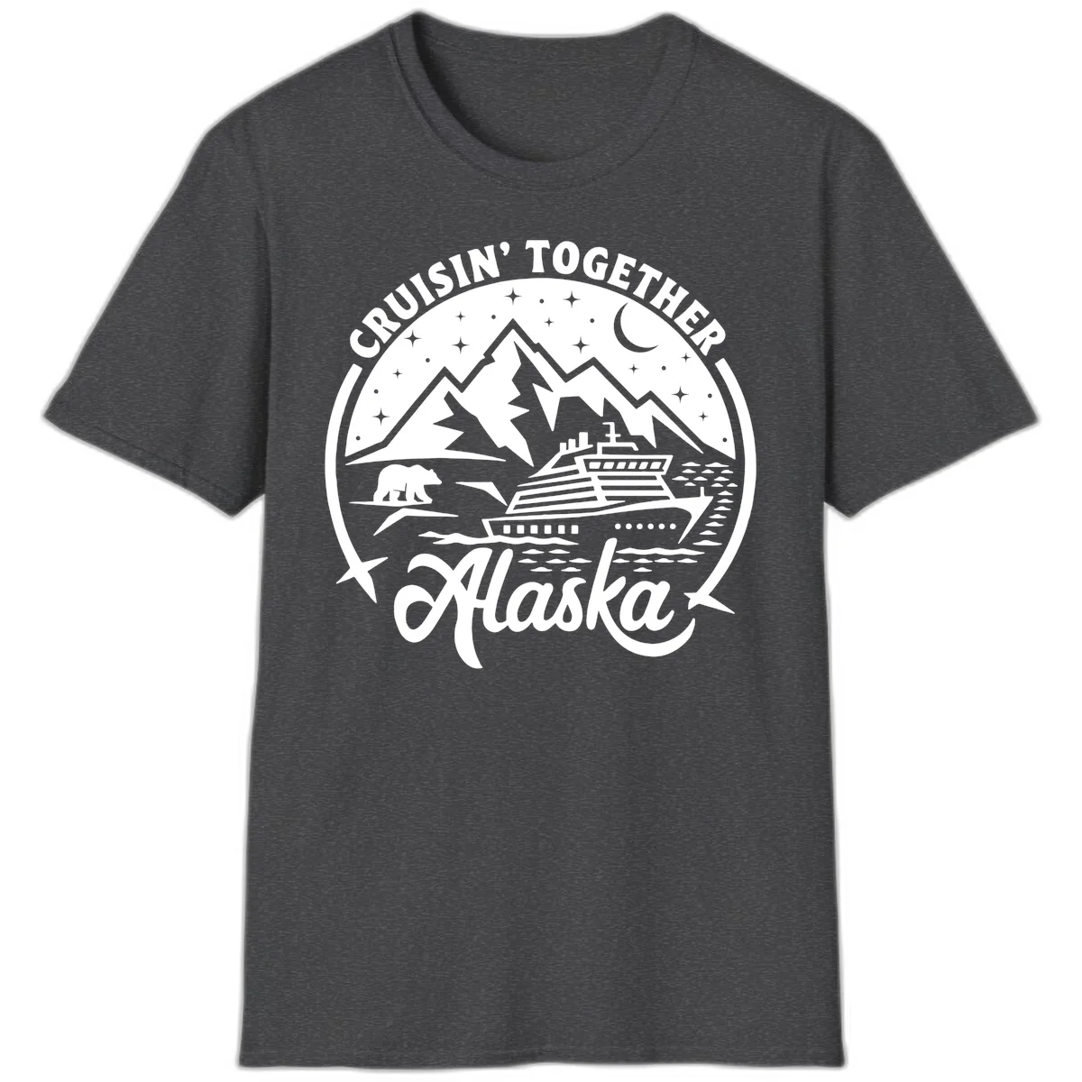 Cruisin' Together Alaska 2024 Bear Ship T-Shirt in Dark Heather