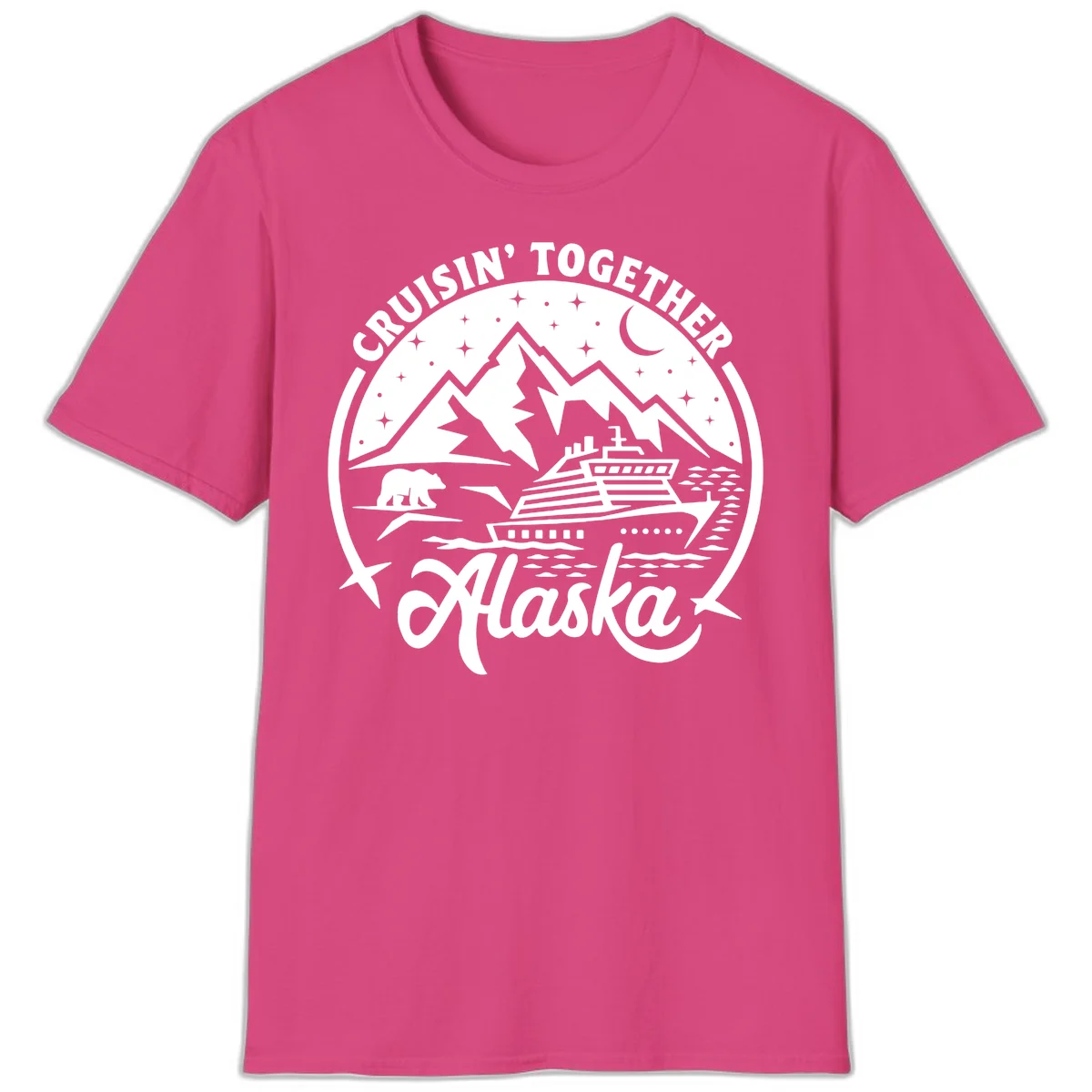 Cruisin' Together Alaska 2024 Bear Ship T-Shirt in Heliconia