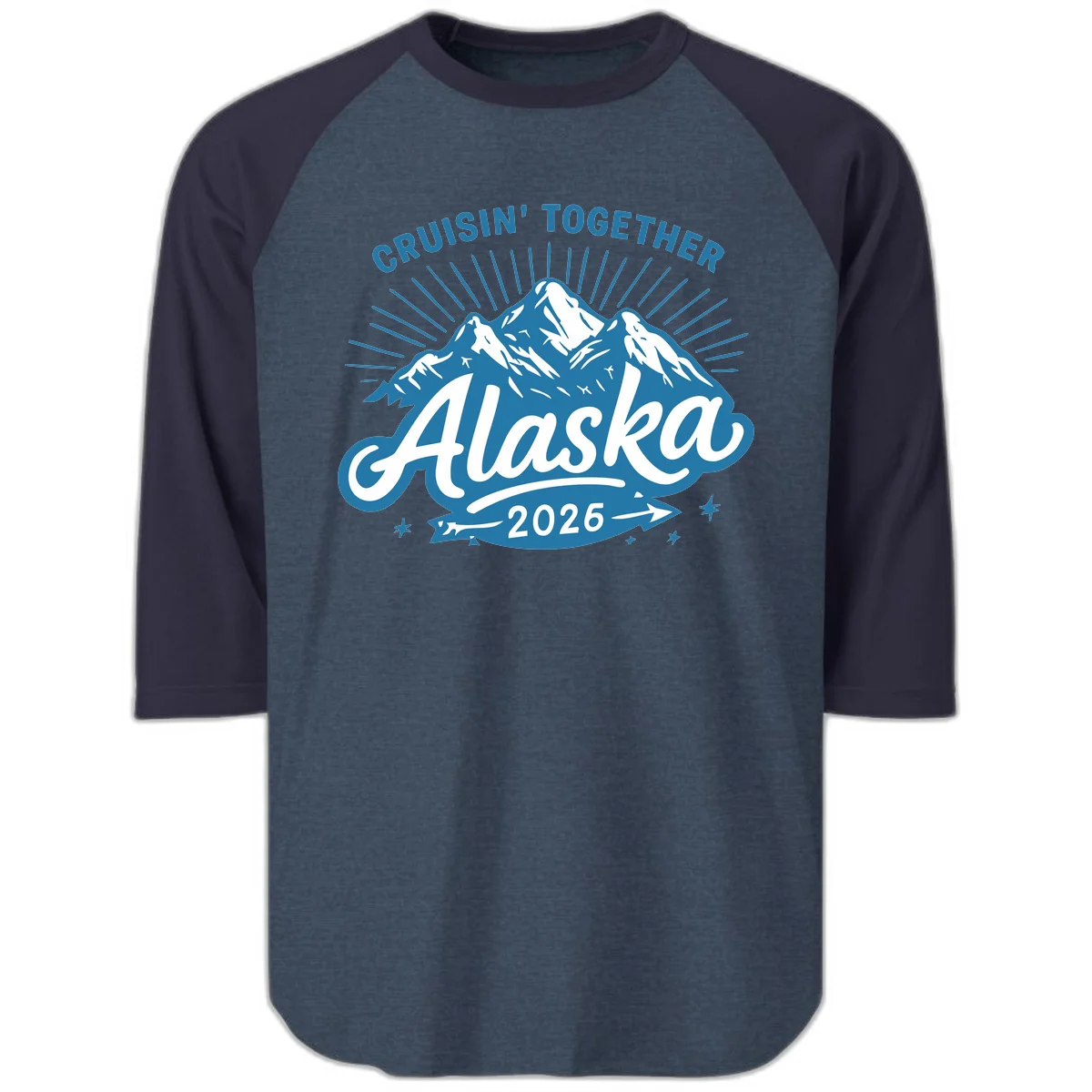 Cruisin' Together Alaska Raglan 3/4 in Heather Denim Navy