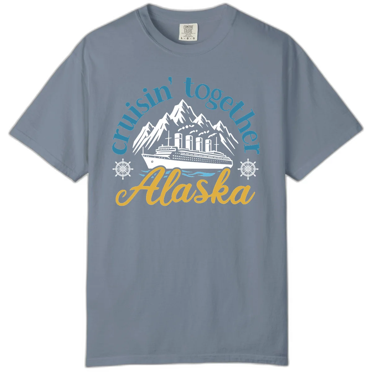 Cruisin Together Alaska Script Wave Design Comfort Color in Blue Jean