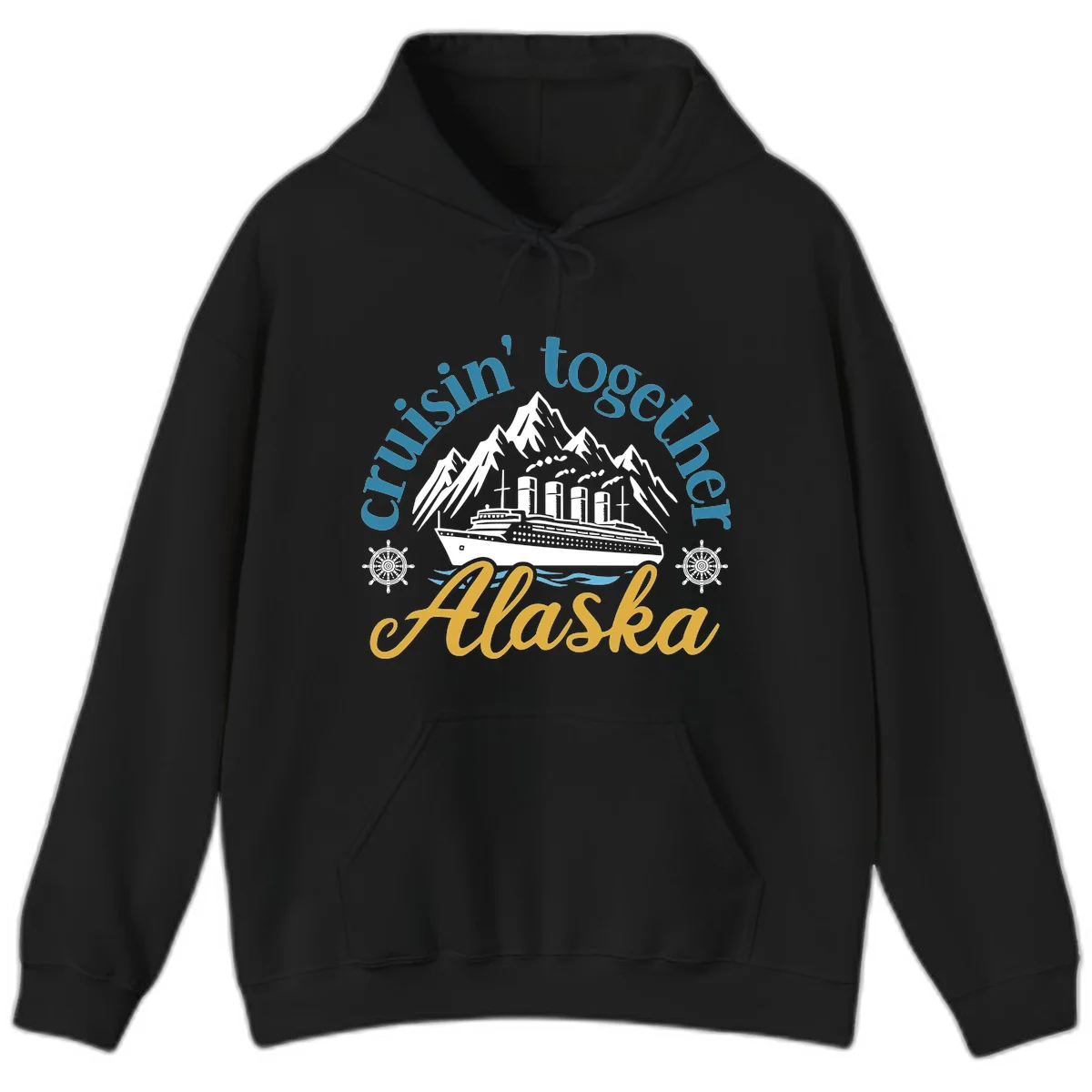 Cruisin Together Alaska Script Wave Design Hoodie in Black