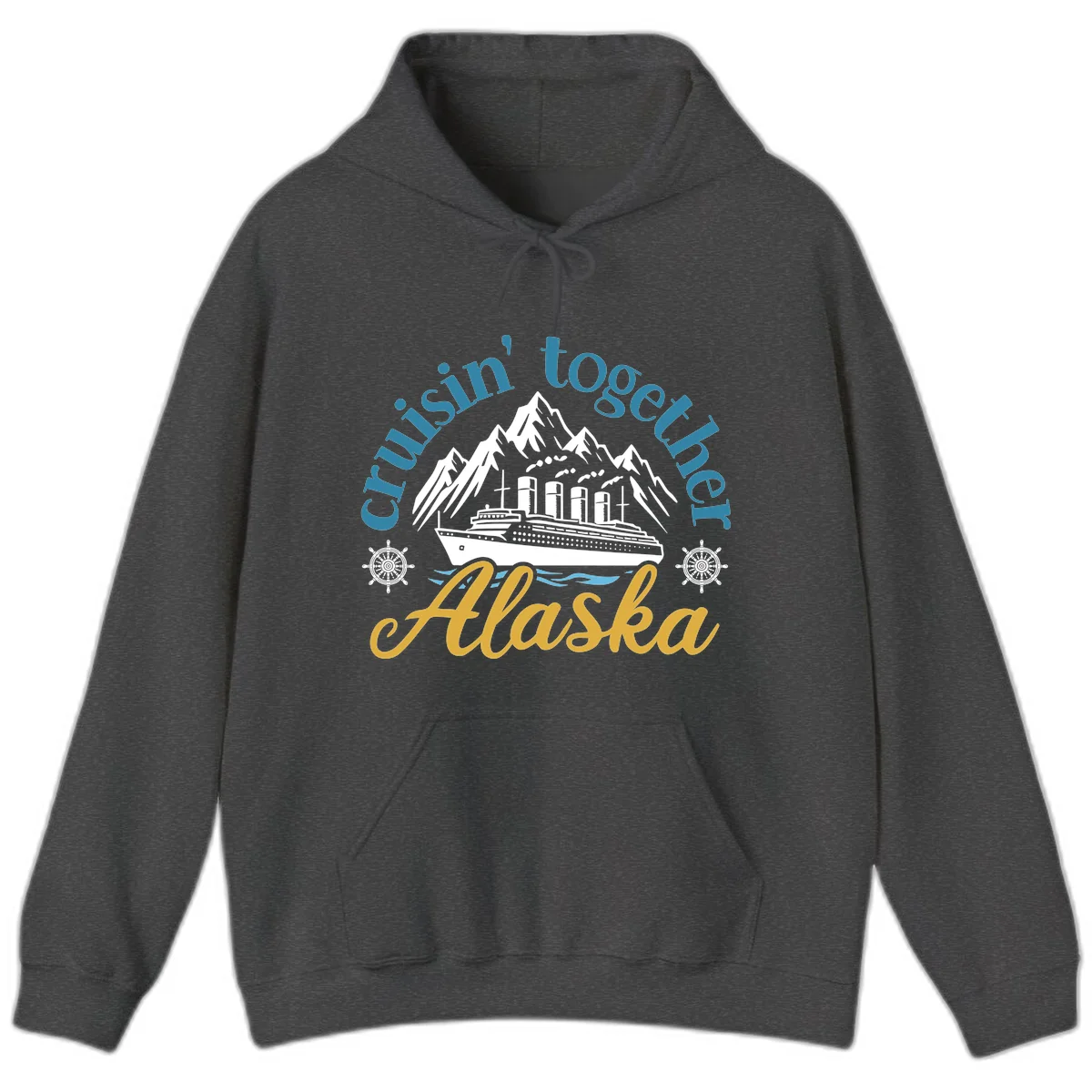 Cruisin Together Alaska Script Wave Design Hoodie in Dark Heather