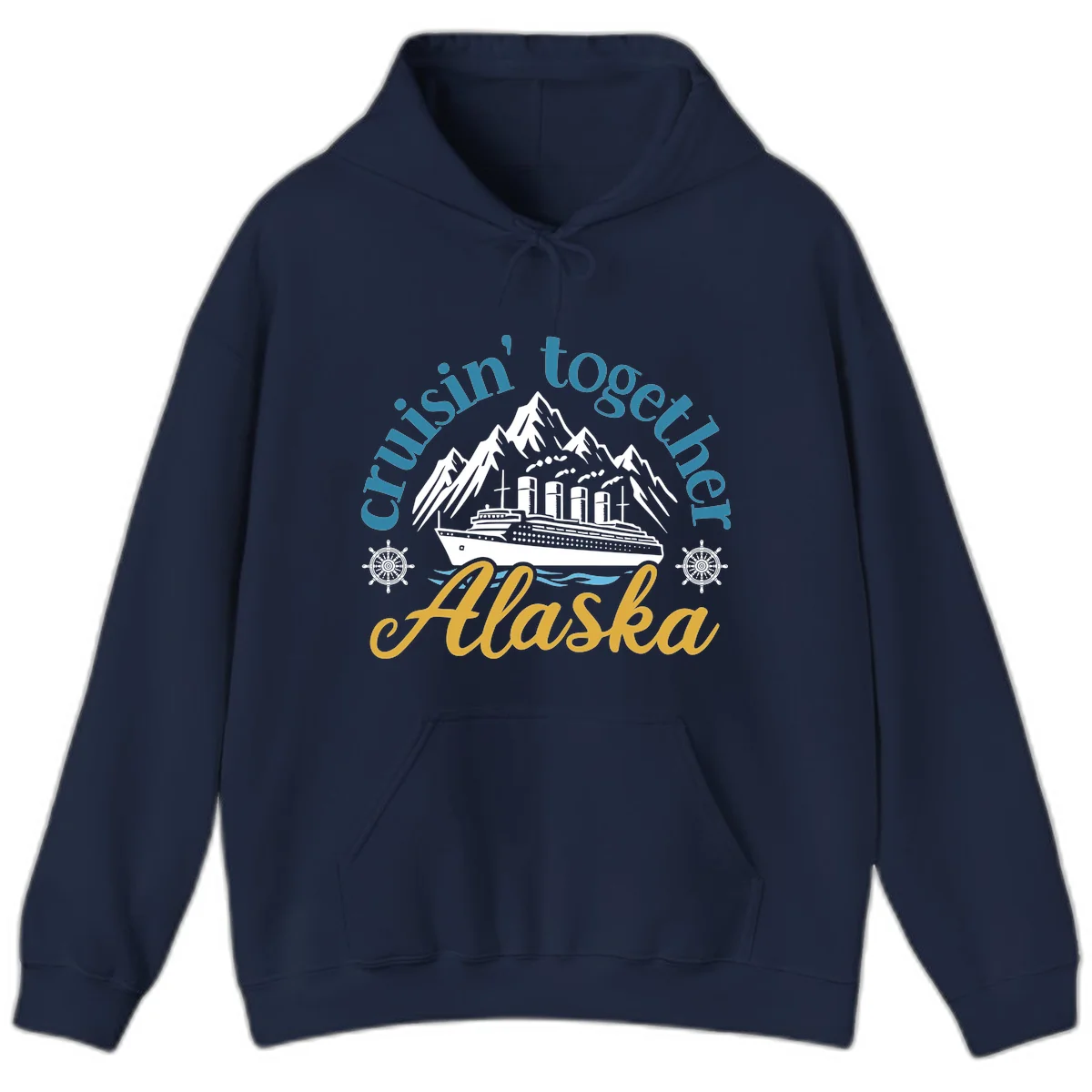 Cruisin Together Alaska Script Wave Design Hoodie in Navy