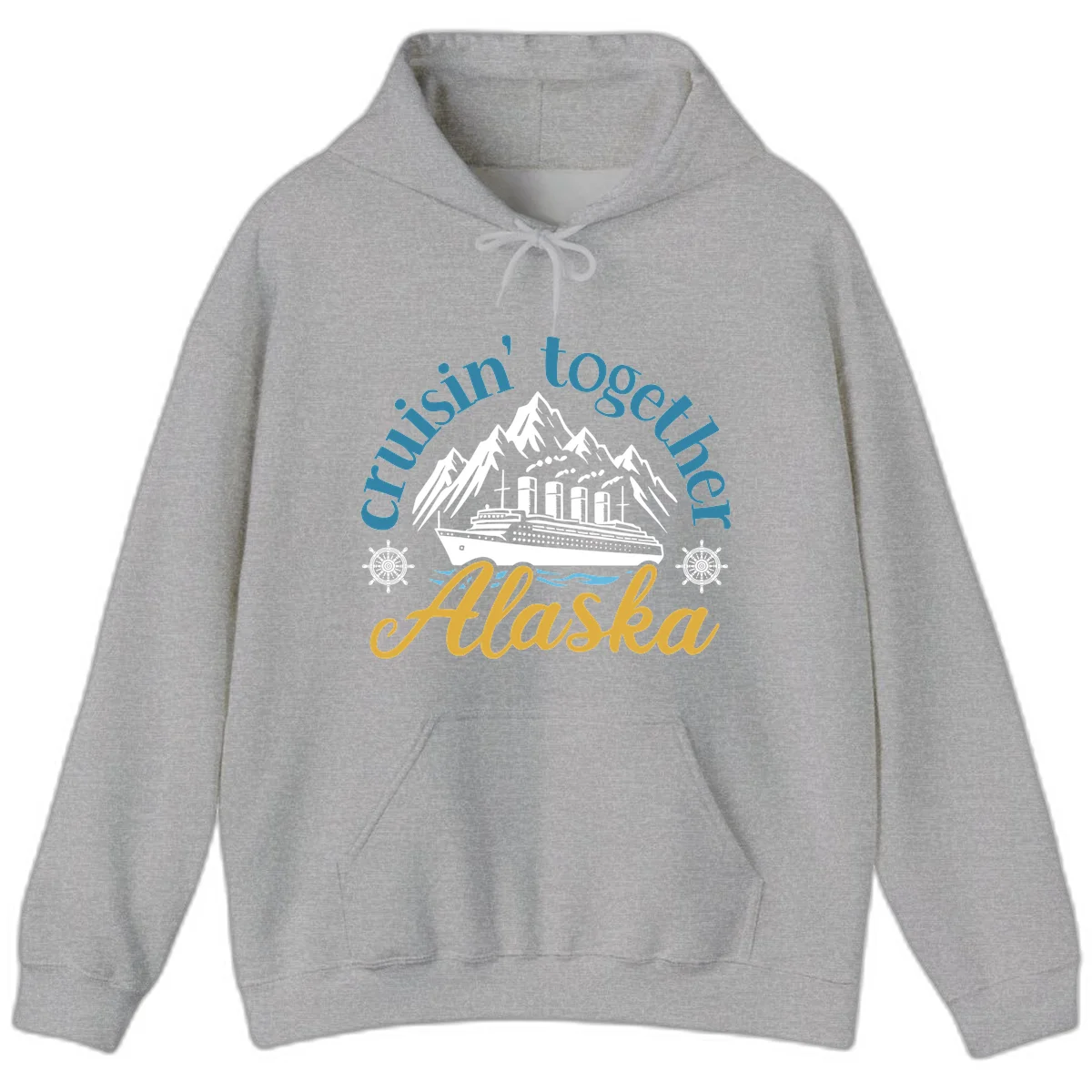 Cruisin Together Alaska Script Wave Design Hoodie in Sport Grey