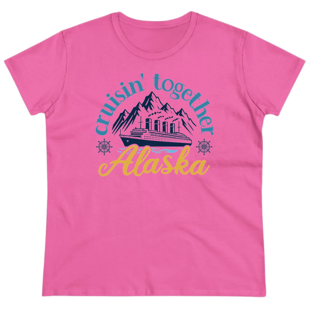 Cruisin Together Alaska Script Wave Design Ladies Tee in Azalea