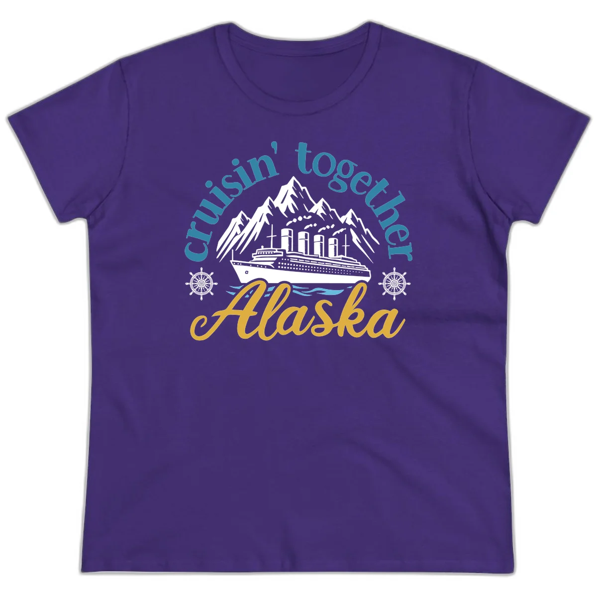 Cruisin Together Alaska Script Wave Design Ladies Tee in Purple