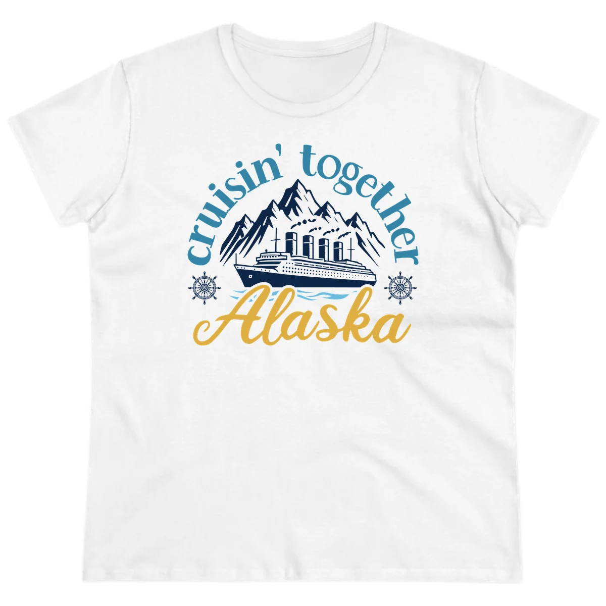 Cruisin Together Alaska Script Wave Design Ladies Tee in White