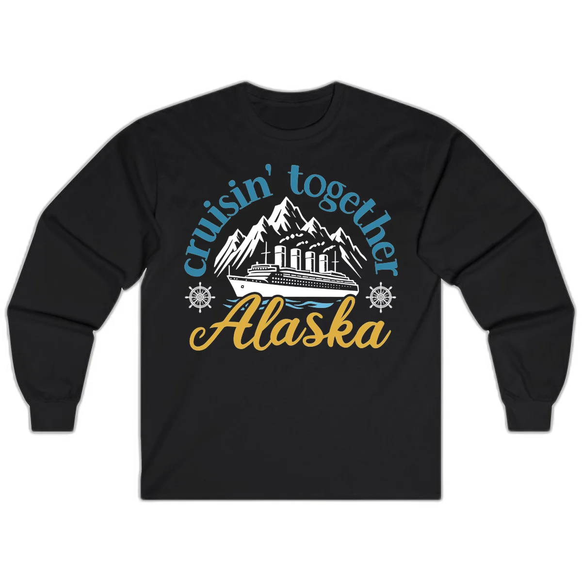 Cruisin Together Alaska Script Wave Design Long Sleeve in Black