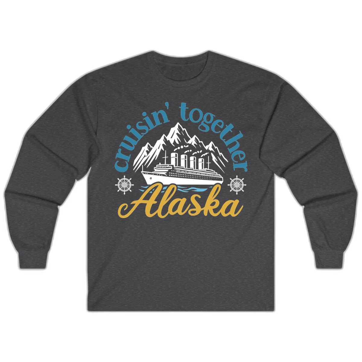 Cruisin Together Alaska Script Wave Design Long Sleeve in Dark Heather