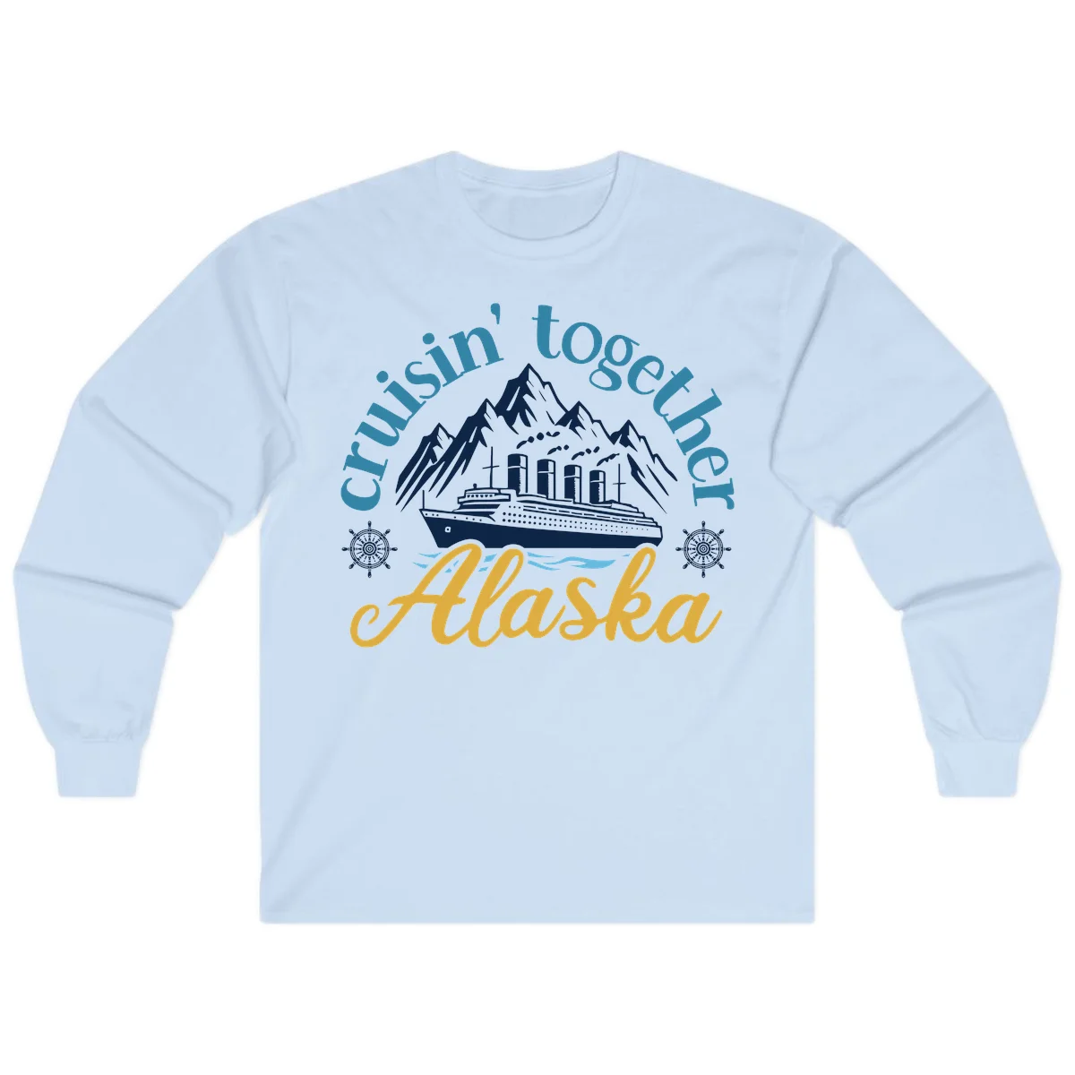 Cruisin Together Alaska Script Wave Design Long Sleeve in Light Blue