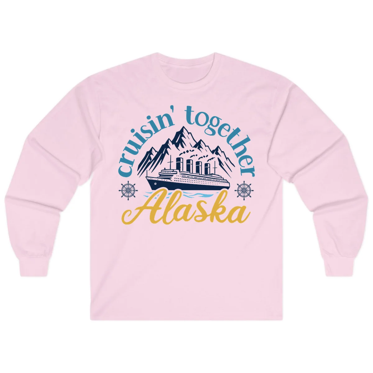 Cruisin Together Alaska Script Wave Design Long Sleeve in Light Pink
