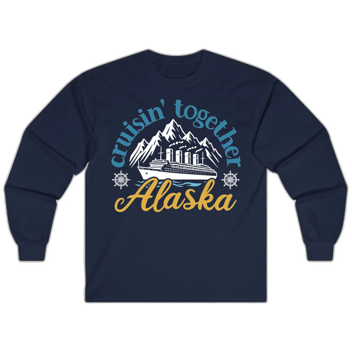 Cruisin Together Alaska Script Wave Design Long Sleeve in Navy