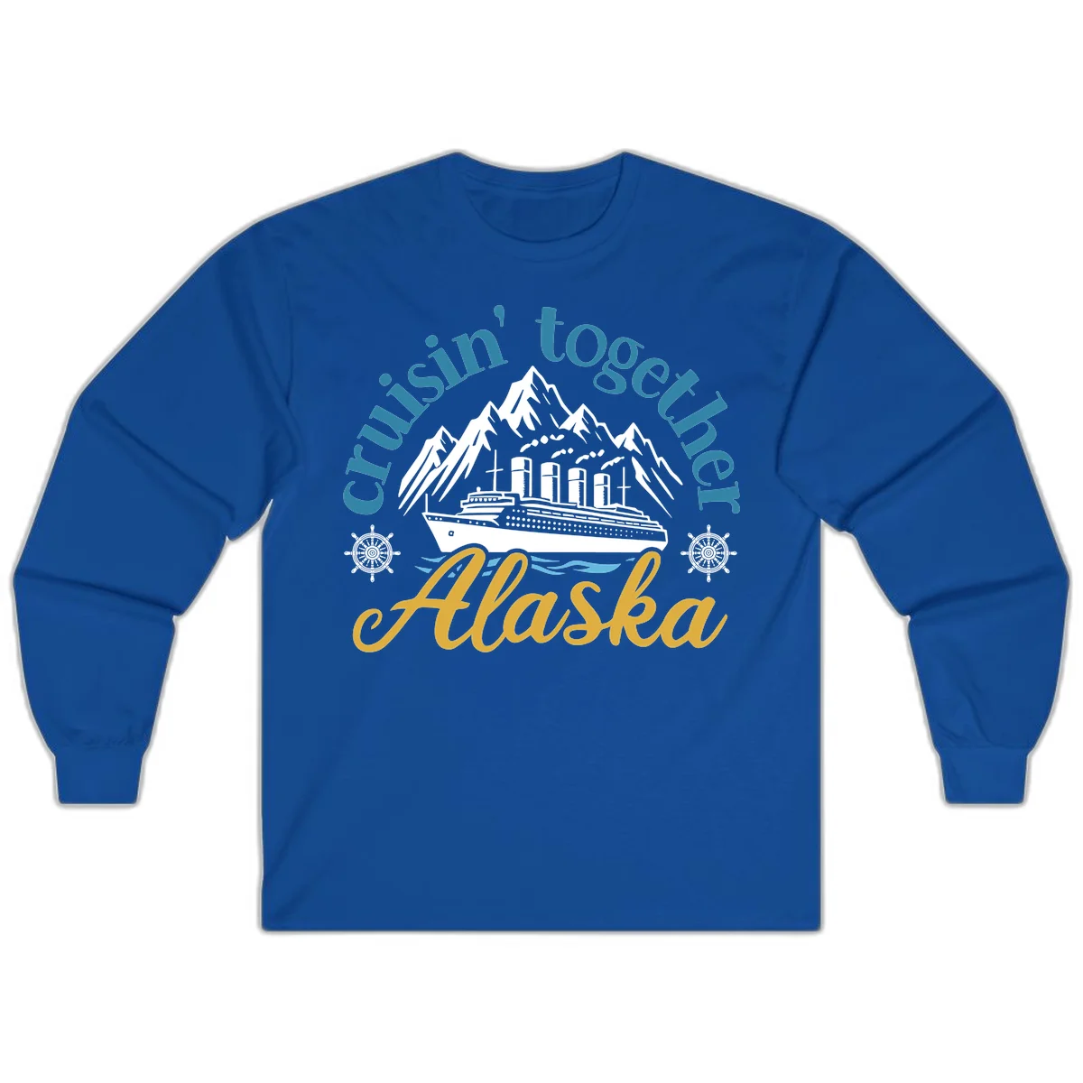 Cruisin Together Alaska Script Wave Design Long Sleeve in Royal