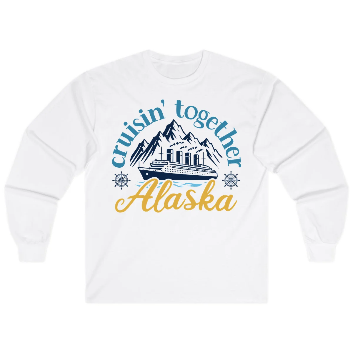Cruisin Together Alaska Script Wave Design Long Sleeve in White