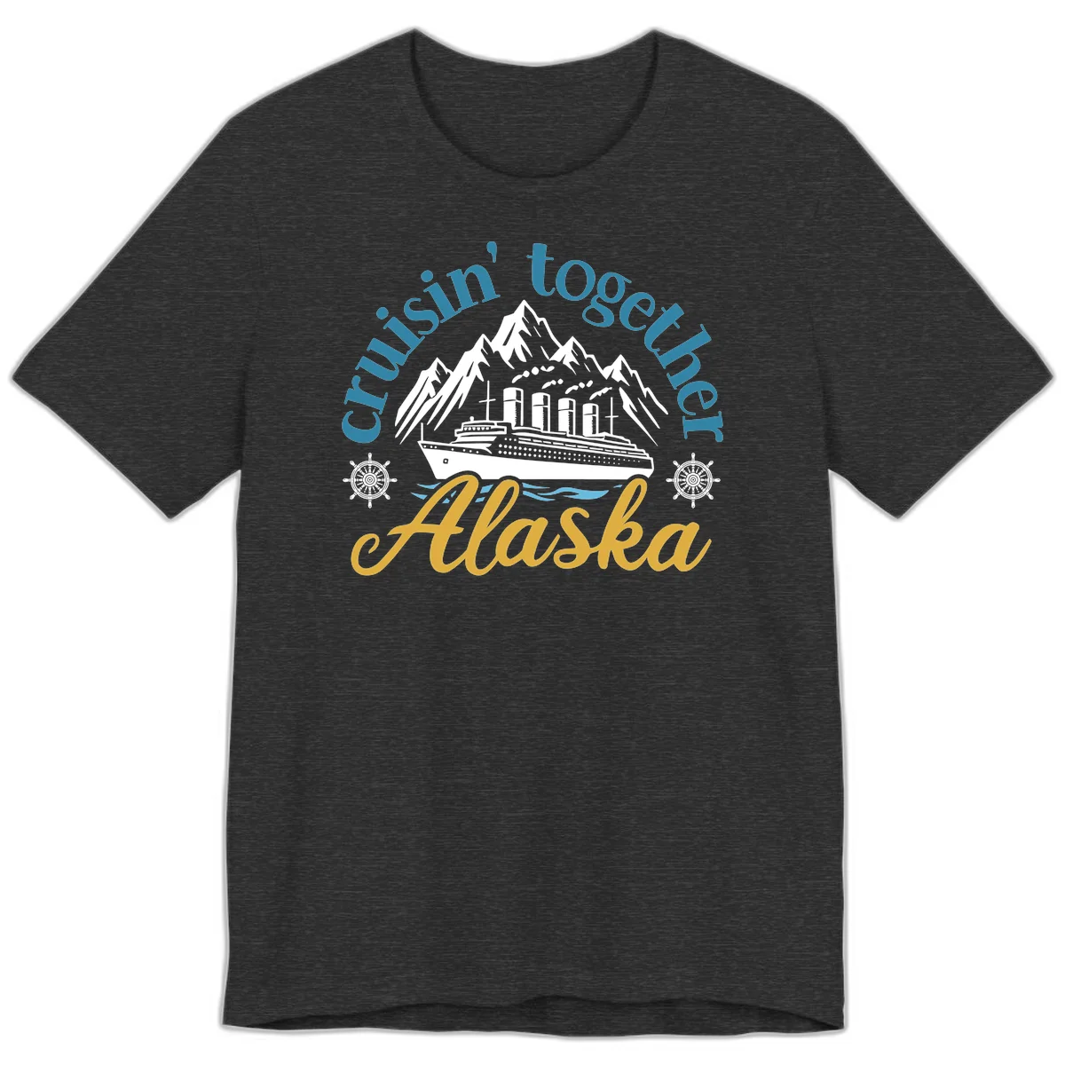 Cruisin Together Alaska Script Wave Design Premium T-Shirt in Dark Grey Heather