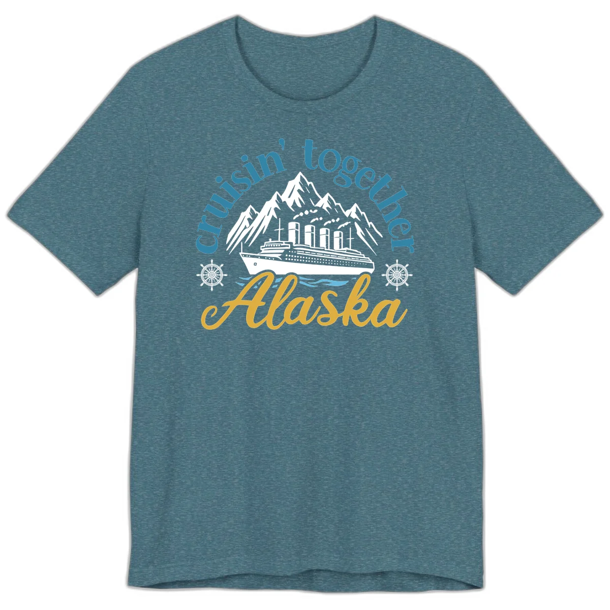 Cruisin Together Alaska Script Wave Design Premium T-Shirt in Heather Deep Teal
