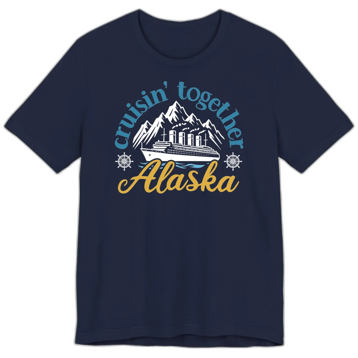 Cruisin Together Alaska Script Wave Design Premium T-Shirt in Navy