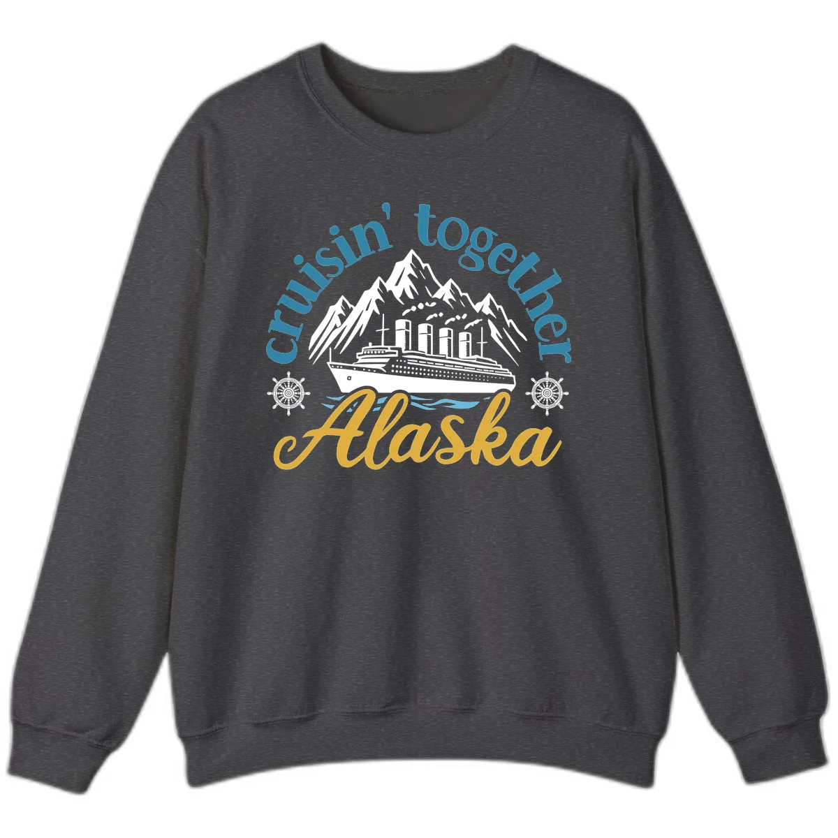 Cruisin Together Alaska Script Wave Design Sweatshirt in Dark Heather