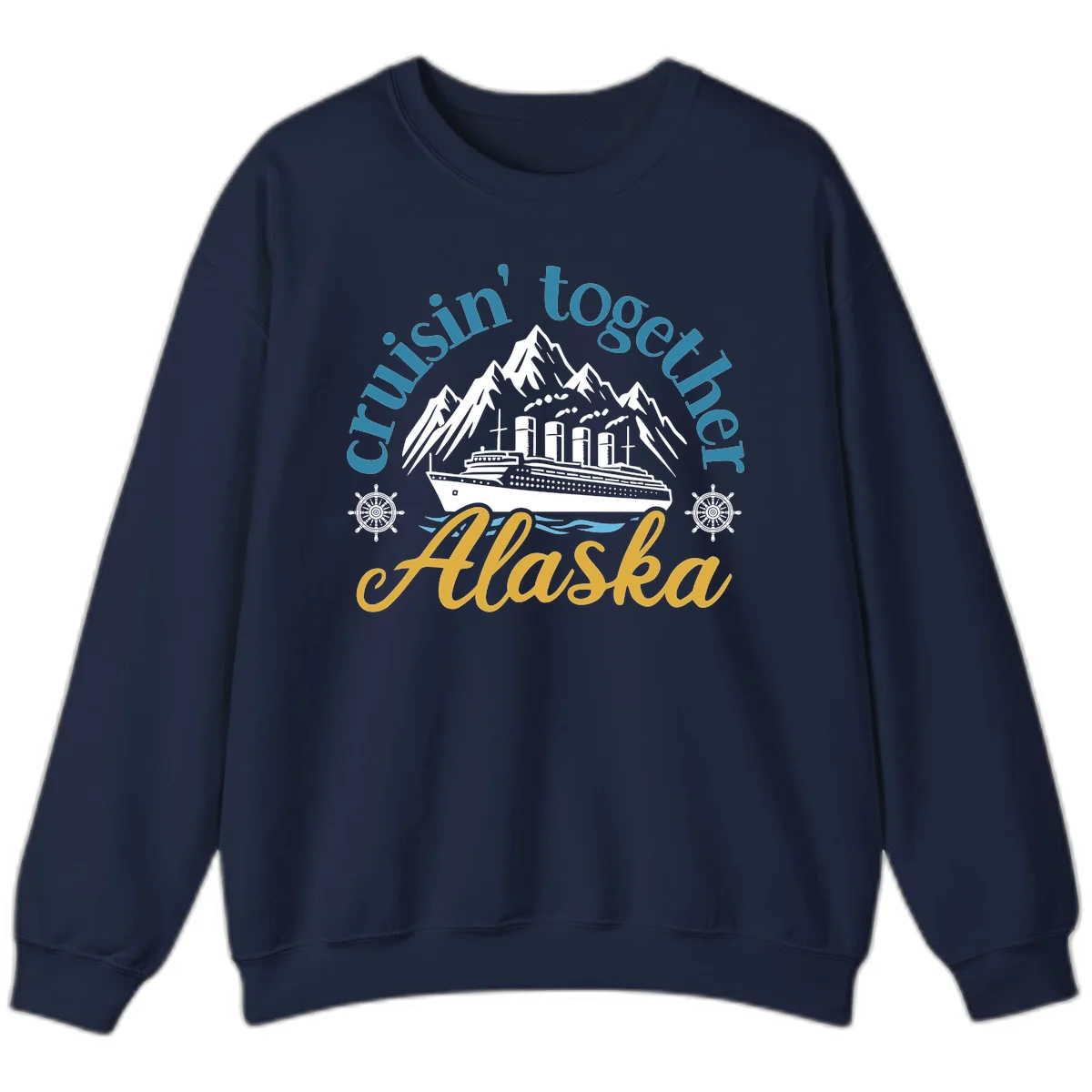 Cruisin Together Alaska Script Wave Design Sweatshirt in Navy