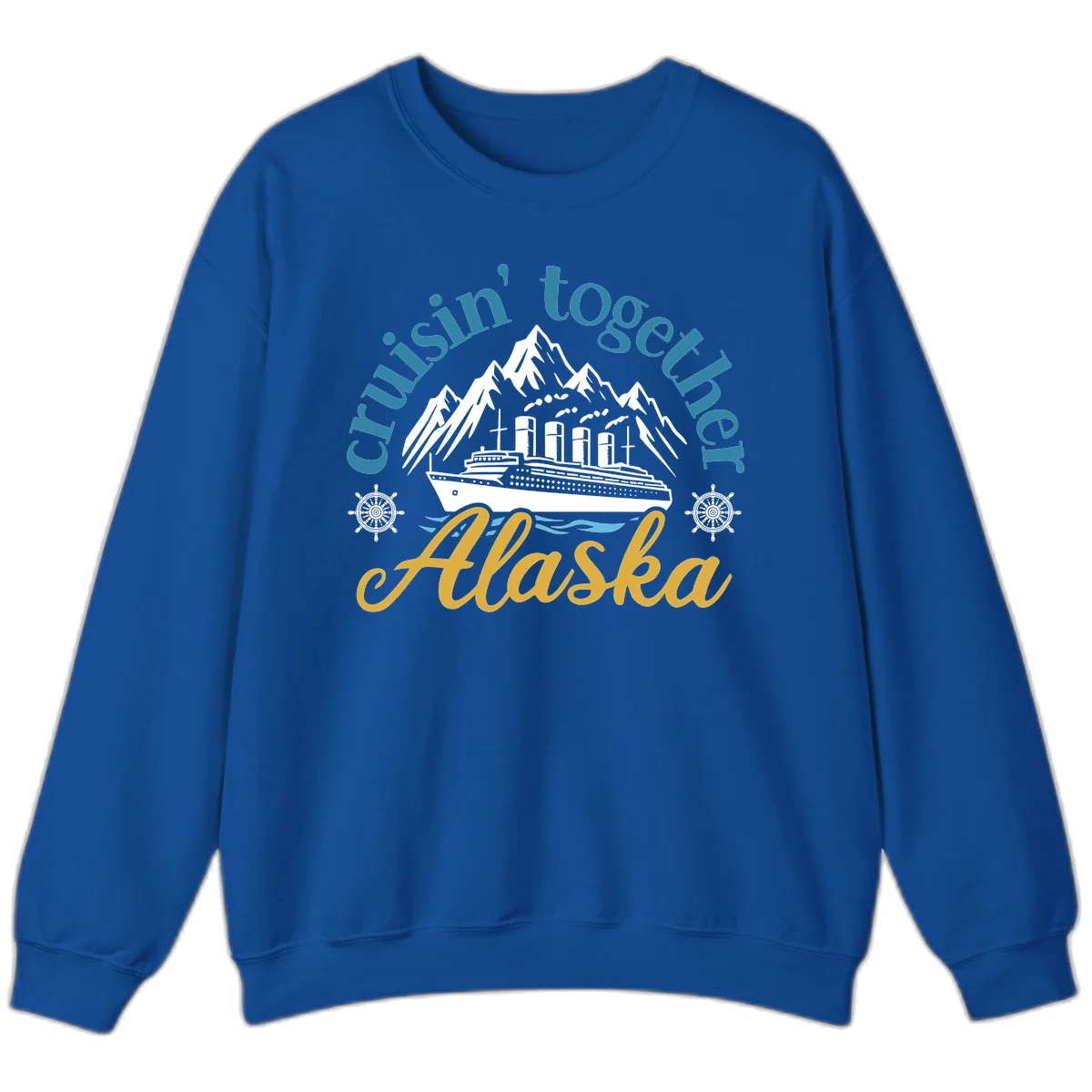 Cruisin Together Alaska Script Wave Design Sweatshirt in Royal