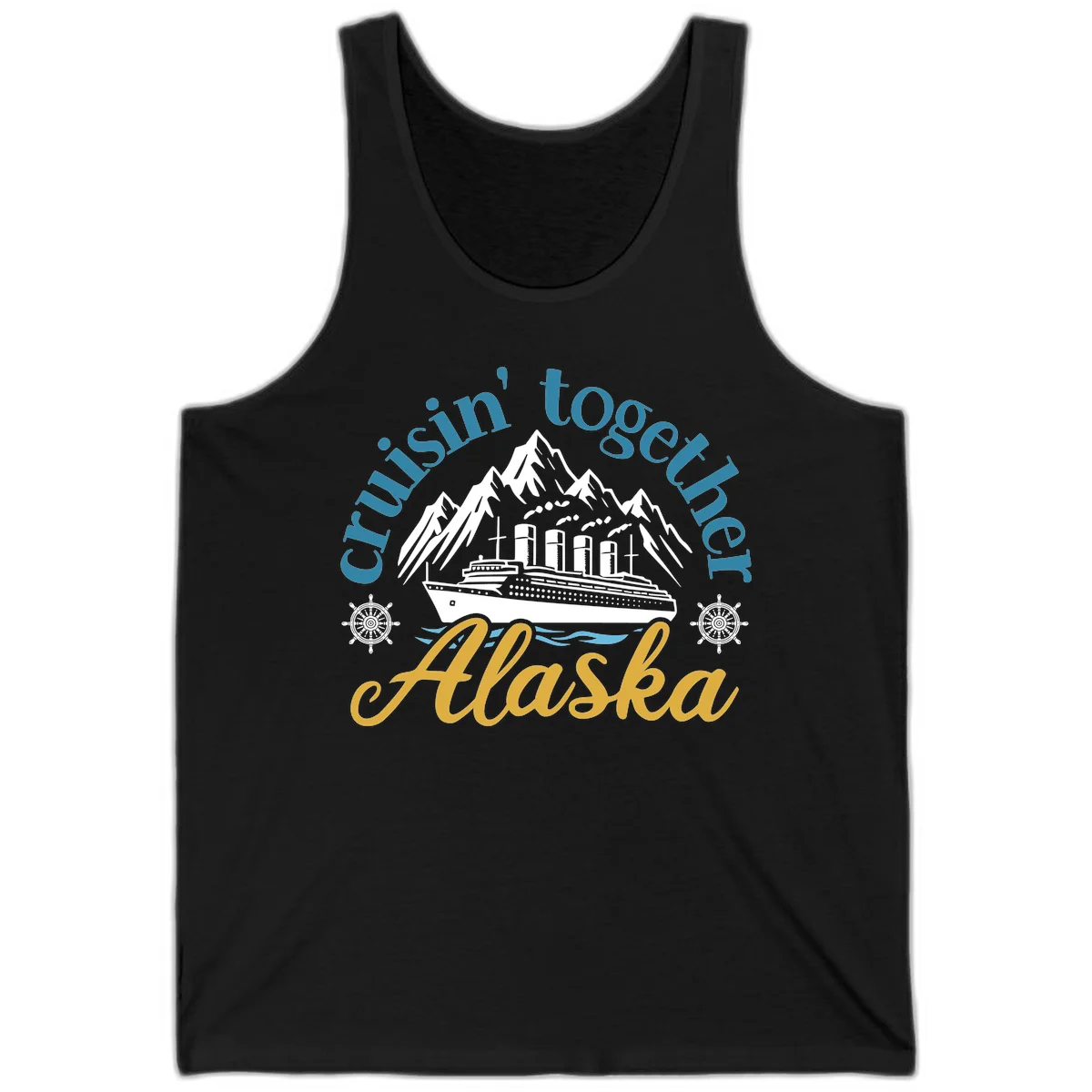 Cruisin Together Alaska Script Wave Design Tank in Black