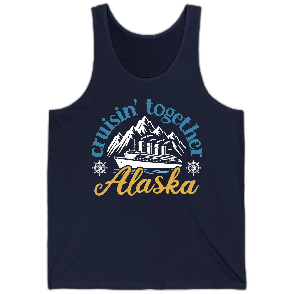 Cruisin Together Alaska Script Wave Design Tank in Navy