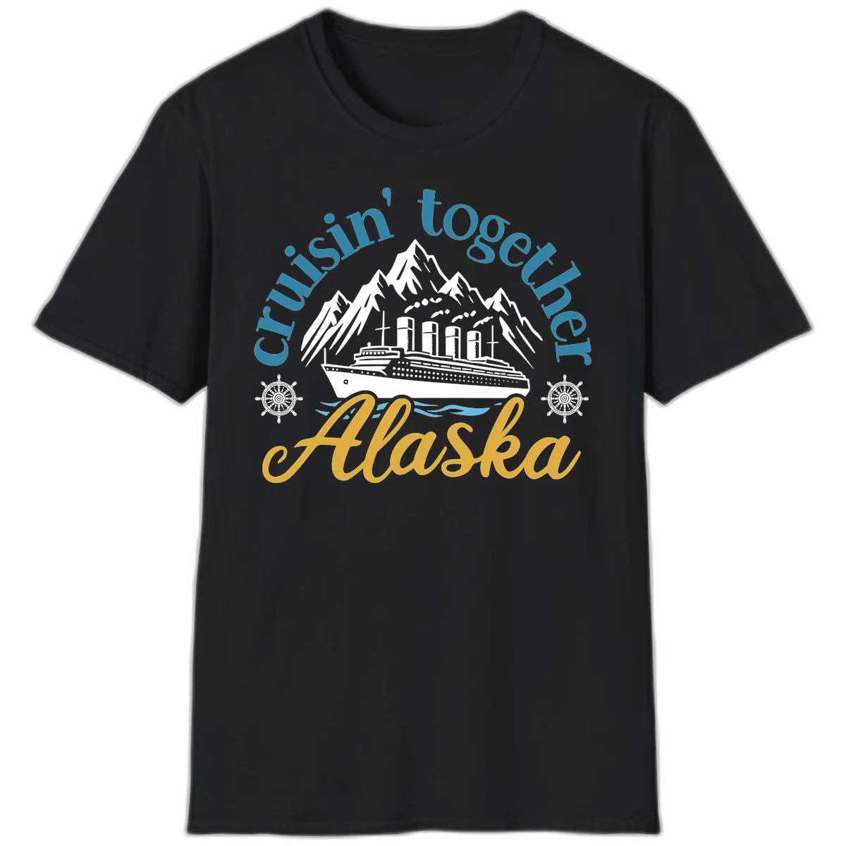 Cruisin Together Alaska Script Wave Design T-Shirt in Black