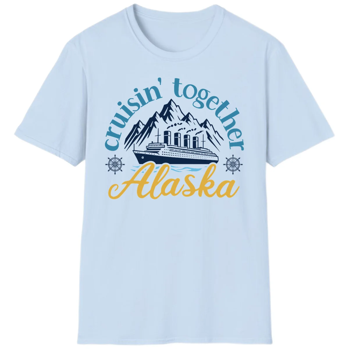 Cruisin Together Alaska Script Wave Design T-Shirt in Light Blue