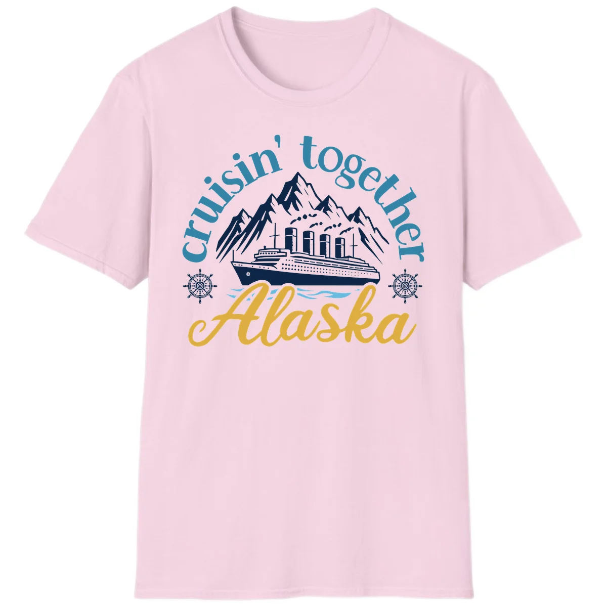 Cruisin Together Alaska Script Wave Design T-Shirt in Light Pink