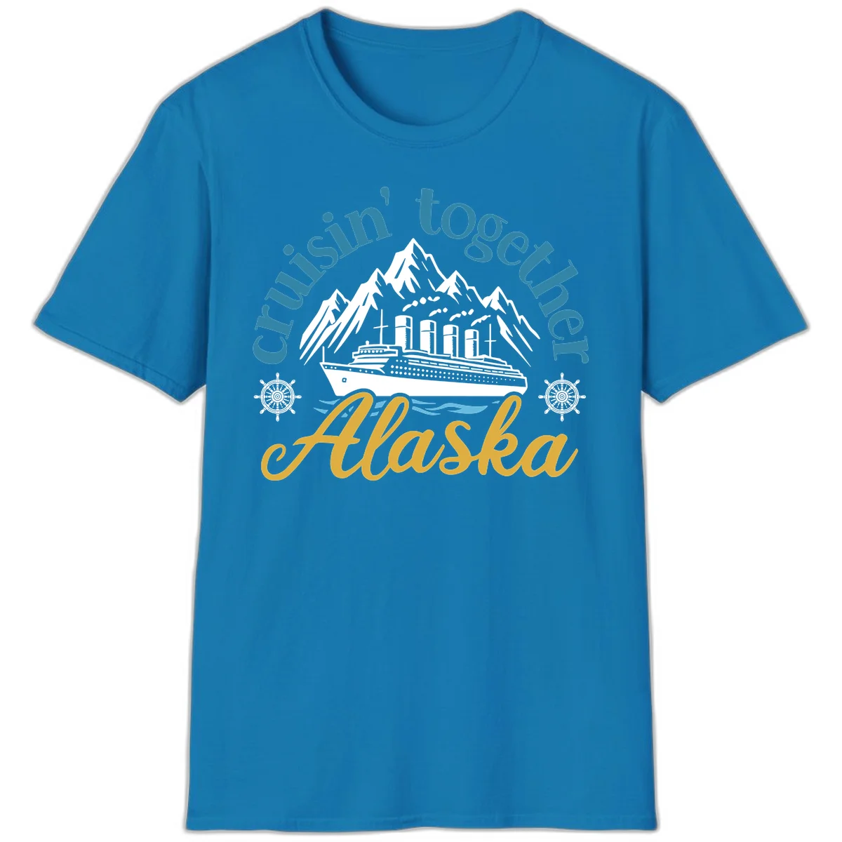 Cruisin Together Alaska Script Wave Design T-Shirt in Sapphire