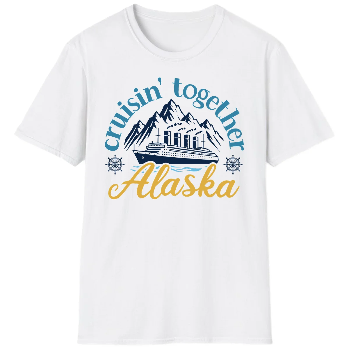Cruisin Together Alaska Script Wave Design T-Shirt in White