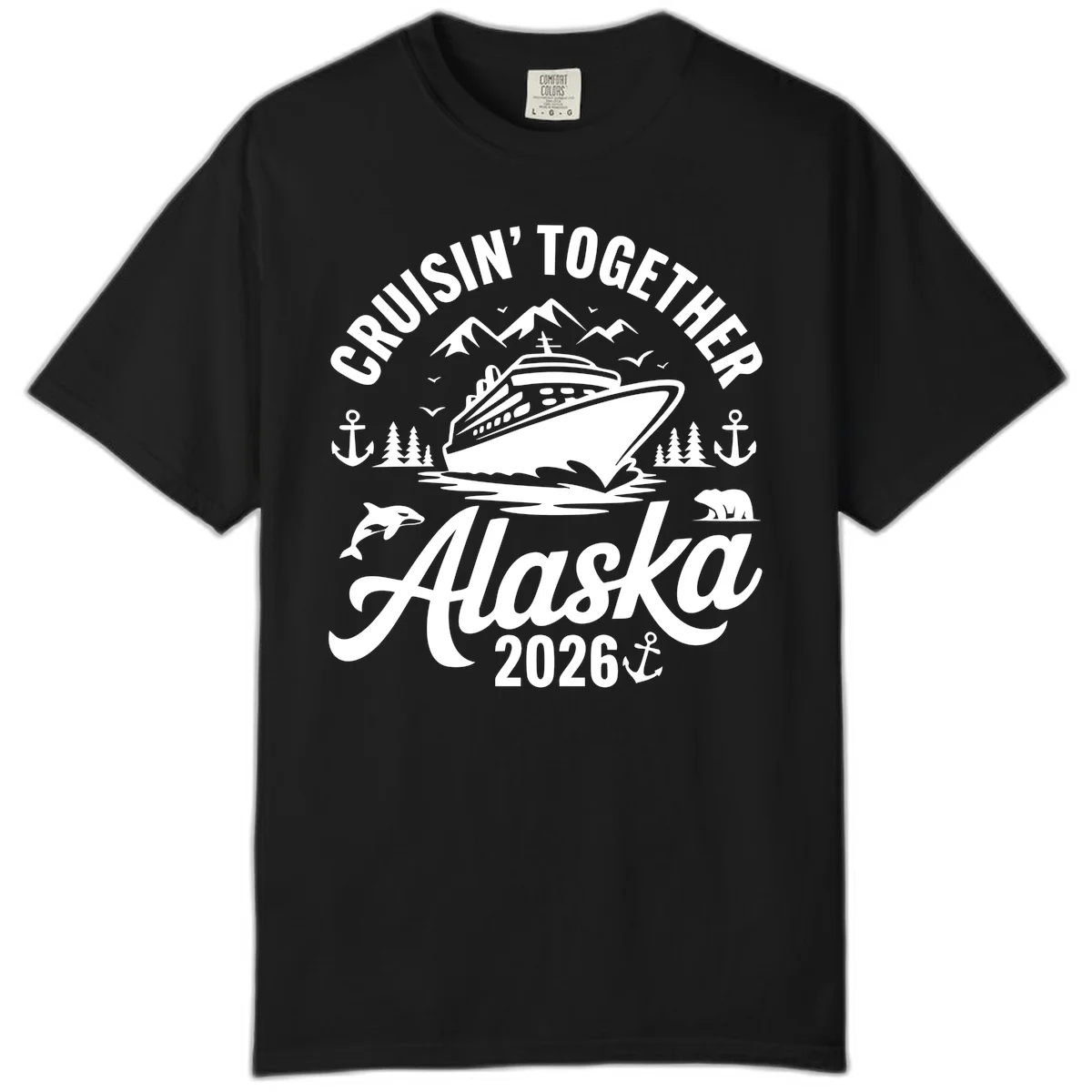 Cruisin' Together Alaska Adventure 2026 Wildlife Comfort Color Tee in Black