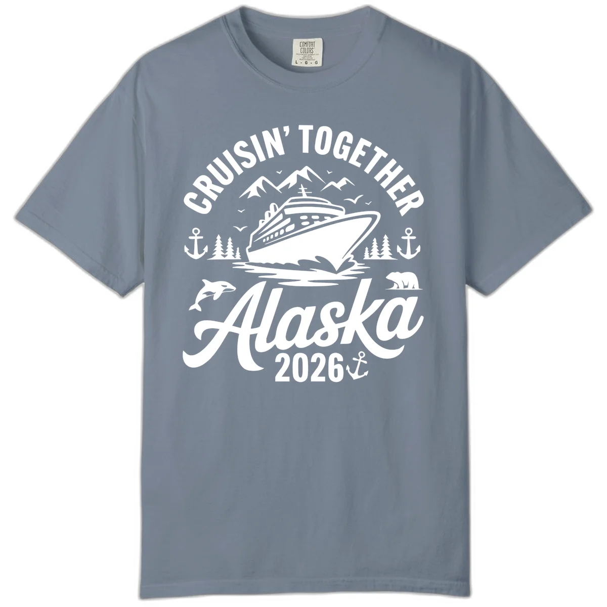 Cruisin' Together Alaska Adventure 2026 Wildlife Comfort Color Tee in Blue Jean