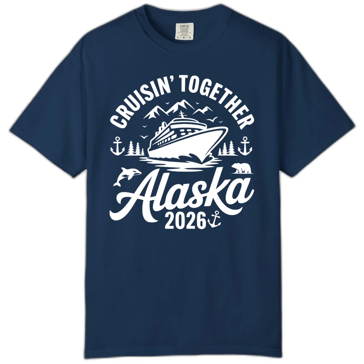 Cruisin' Together Alaska Adventure 2026 Wildlife Comfort Color Tee in Navy