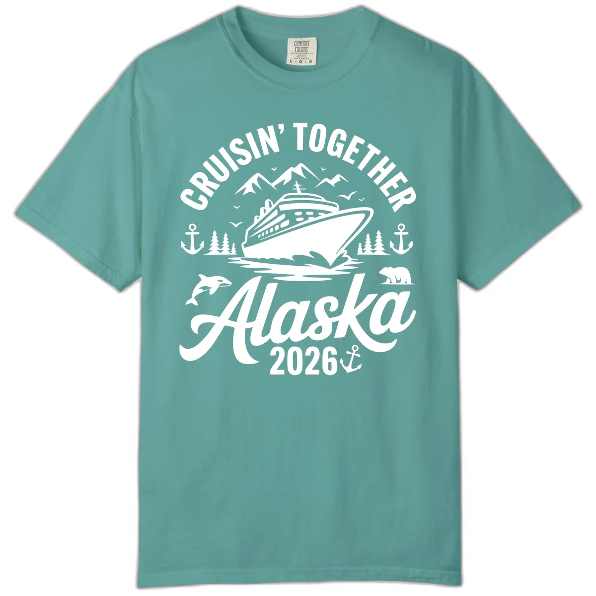 Cruisin' Together Alaska Adventure 2026 Wildlife Comfort Color Tee in Seafoam